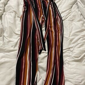 Black and Red Wide Leg Pants with Bold Stripes
